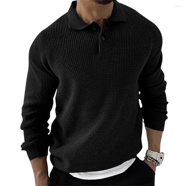 Camiscedores masculinos Autumn/Winter Fashion Moda Euro-Americano Pullovers Menções Men/Juventude Lappel Pura Cor de Manga Longa Sweter Slim