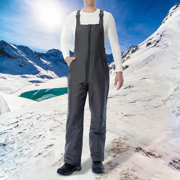Calça masculina traje de esqui masculino slim staw slow neve impermeabiliza roupas zíper soild espessura de jumbo longa alça ajustável