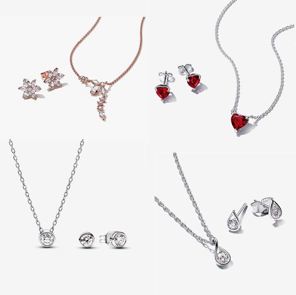 Heißverkäufe neue Designer -Halsketten für Frauen Roségold Silber Anhänger Collarbone Kette DIY FIT PANDORAS ME Liebe Halskette Ohrringe Set Engagement Schmuck Geschenk mit Box