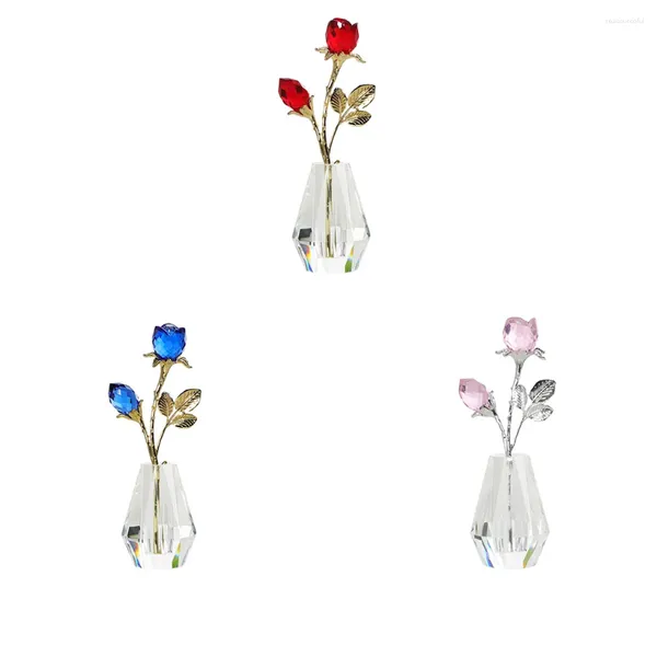 Dekorative Blüten Kristall Rosenfigur mit Silberstange - elegantes Geschenk für jeden Anlass zwei blaue Rosen Premium -Qualität rosa Stange