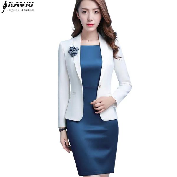 Jacken Naviu Professionelle Frauen Weiß Blazer Neue Spring Mode Kleidung Geschäfte formelle Jacke Ol Office Dame Arbeit tragen