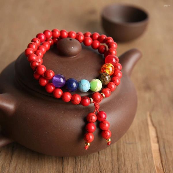 Strand Yuokiaa Vintage Natural Stone Natural Red Pine Bead Bracciale Bracciale Seven Chakras Trattamento Yoga Meditazione Gioielli fortunati