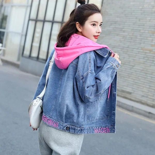Женские куртки Винтажная женская джинсовая куртка весна осень корейский с длинным рукавом с длинными рукавами.