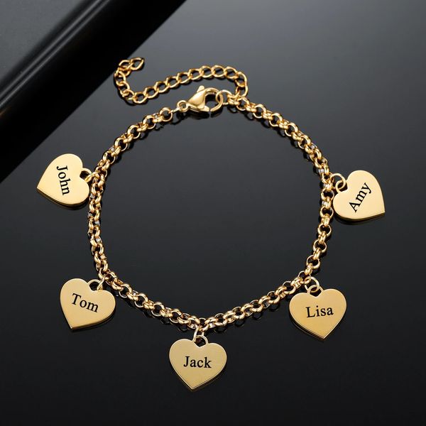 Coração de ouro charme pulseira gravado pingente personalizado corações encantos com personalizado jóias de natal presentes para sua mãe amiga 231225