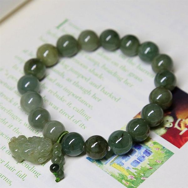 Trendy Natural 10mm Jadeite Bracelet Pixiu Men and Women Charm Bracelets Diy Bads Acessórios Presente de aniversário Whole257s