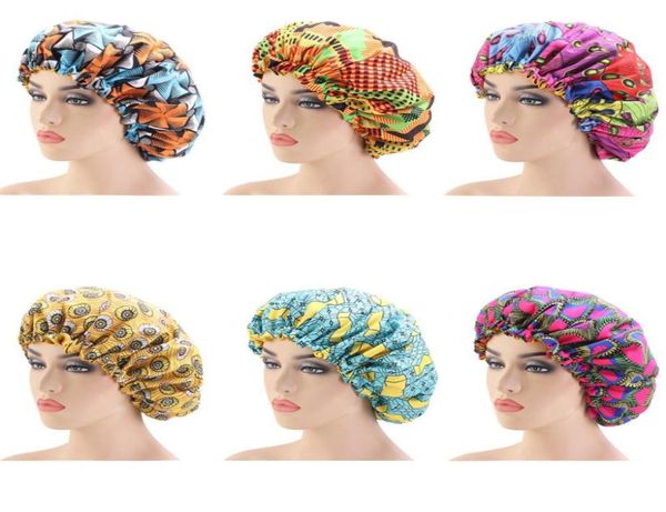 Очень большая копчатая капля африканская ткань при печати Ankara Hair Bannet Satin Sleep Sleep Cap Night Sleep Hat Ladies Turban5522562