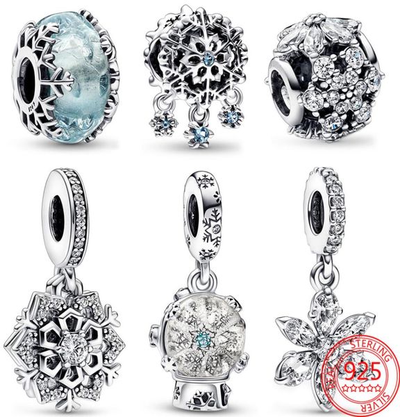 Il nuovo popolare argento sterling 925 serie invernale fiocco di neve fascino perle di vetro blu palla di neve angelo ciondolo braccialetto gioielli da donna regalo di Natale4801274