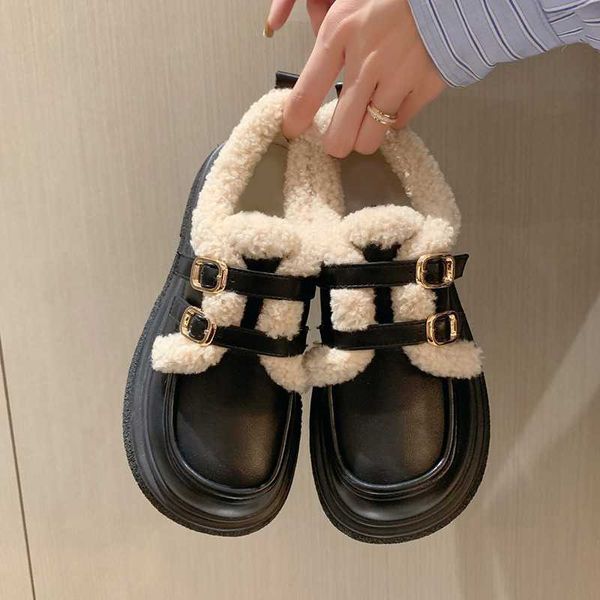 Edle Abendschuhe aus Plüsch für Damen, die kleine Outdoor-Kleidung aus Leder im britischen Stil tragen. Herbst/Winter warme Baumwolle mit dicken Sohlen Loafers JK Single