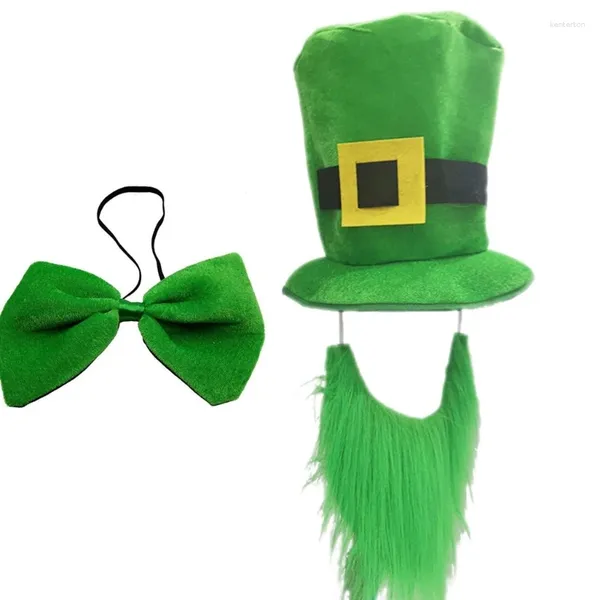 Berets Shamrock Hut mit Bartkostüm für Spatrick Day Holiday Headdress Irish National Celebration Bowtie Festival Requisiten 28tf