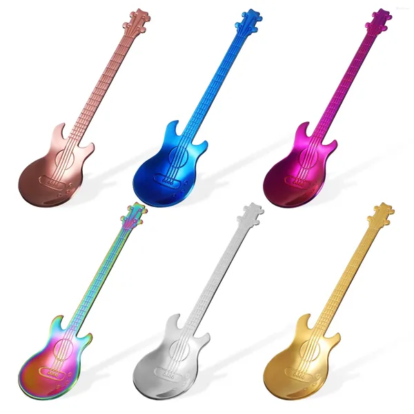 Conjuntos de utensílios de jantar 6 PCs decoram 304 Período de colher de guitarra de aço inoxidável