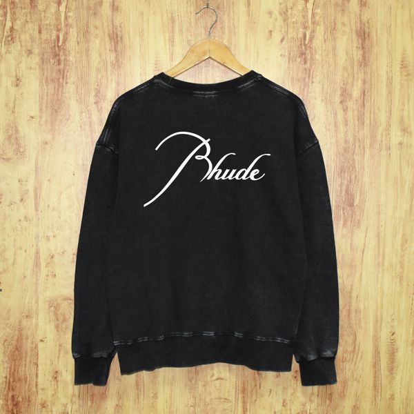 Rhude Vintage Cotton Pullover Sweater Sweater Black Mens Hip Hop Jumper Casual Tamanho S-XXL