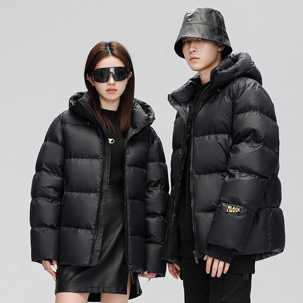 Beyaz Ördek Down Siyah Altın Aşağı Ceket Kışın Erkekler için, Yeni Trend Rüzgar Geçirmez, Sıcak ve Kalınlaştırılmış Çift Kış Giyim İçin Gevşek Ceket