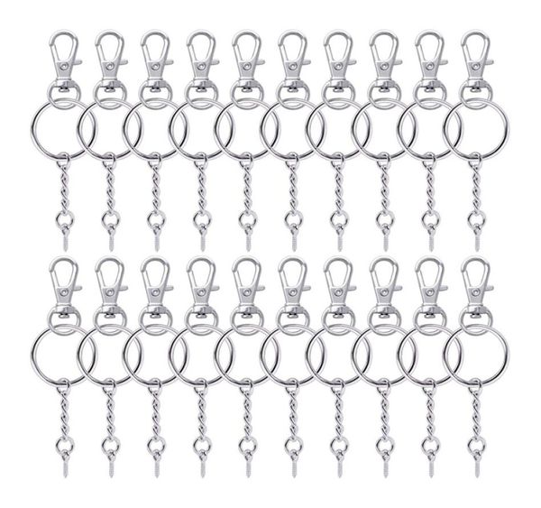 50 Teile Metall Schwenkverschluss Lanyard Snap Hook Hummerklauenverschluss und Schlüsselringe Schlüsselbund mit 11 mm Schrauben -Auge Pins6340700