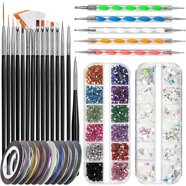 Nagelkunst Dekorationen Set 15 Pinsel Punktbohrer Stift 12 Gitter Magie Farbförmige Paillettendekoration Zubehör