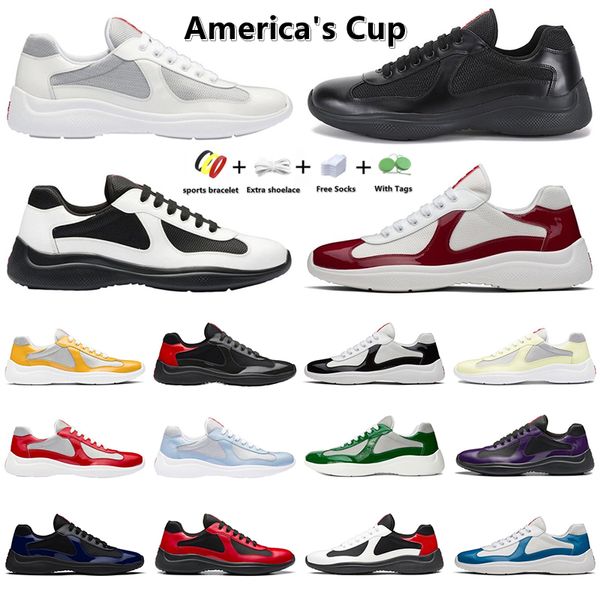 Sıradan Ayakkabı Erkek Kadınlar Amerika Kupası XL Designer Deri Sabahlar Yüksek Kaliteli Patent Deri Düz Eğitimler Beyaz Siyah Şerit örgü Dantel-Up Açık Dış Mekan Spor ayakkabıları