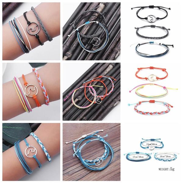 Sevenstonejewelry bohemian linea di cera tessitura bracciale onde 3 pezzi set di corda tessuta Bracciale set regolabile amicizia fatta Waterpr2230