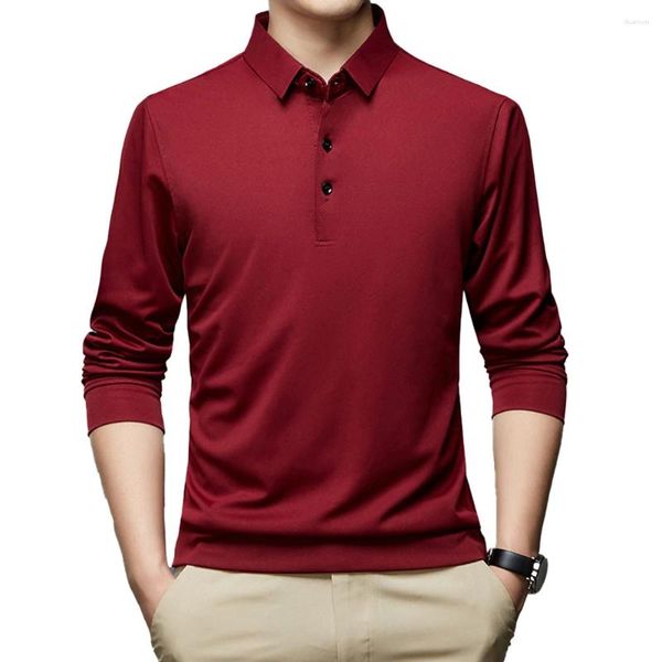 Herren Polos Herren Schlankes Fit -Hemd -Hemd Bluse Business Formale Tops mit Knopfkragen Langarm T WEIN rot/dunkelgrün