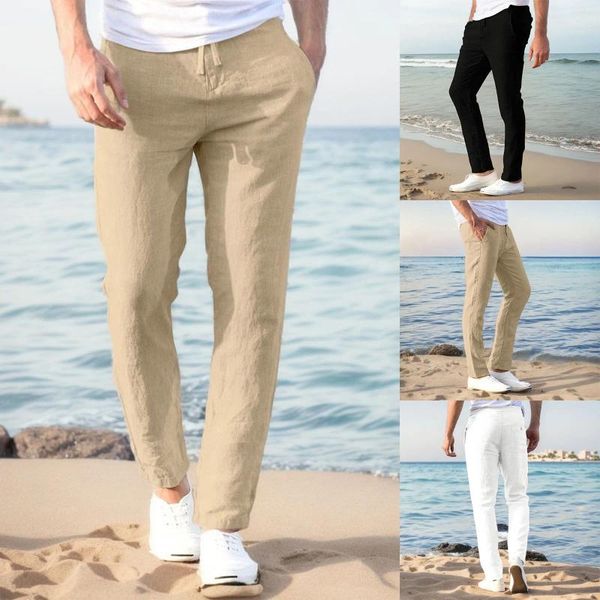Мужские брюки мода мужская случайная работа хлопковая смесь эластичная талия длинные брюки спальня