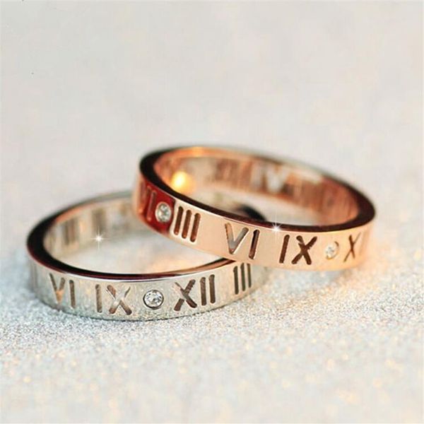 Roman Letter Cutout Feminino Anel de Diamante Moda Moda Rosa Ouro Rosa Numeral Silver Rings Rings femininos Rings295i