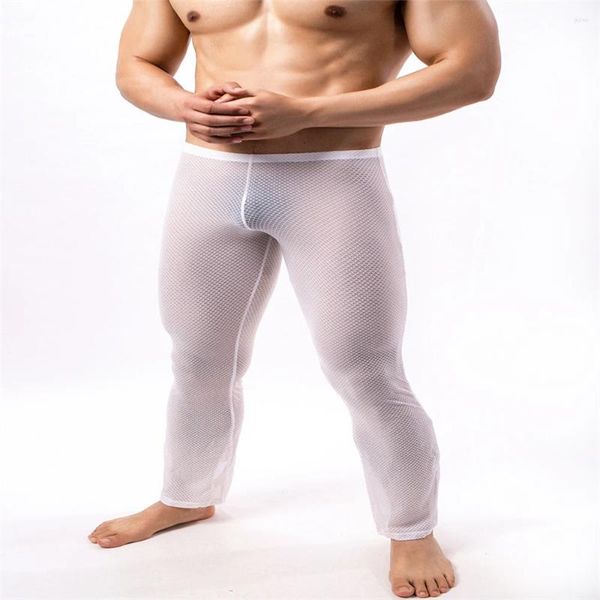 Calças de pijama de roupas de sono masculinas veem através de calças esportivas de calça reta de roupas íntimas largas pernas largas fitness leggings