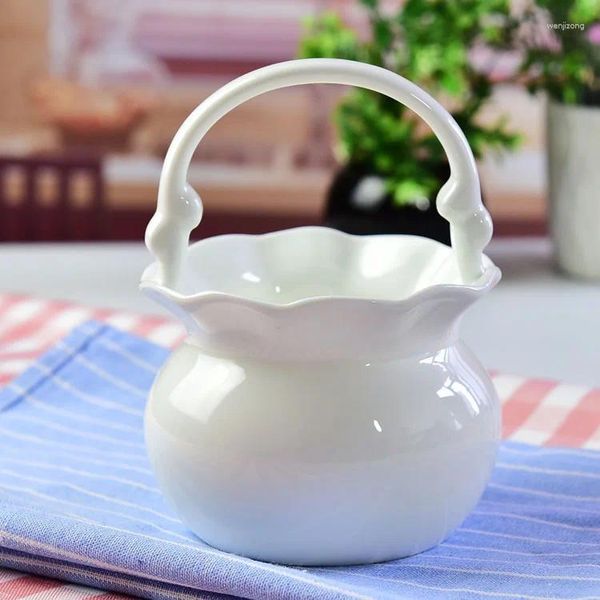 Armazenamento de cozinha Puro porcelana branca de osso branca Chave de faca criativa e pauzinho de cesta de flores de cerâmica do garfo