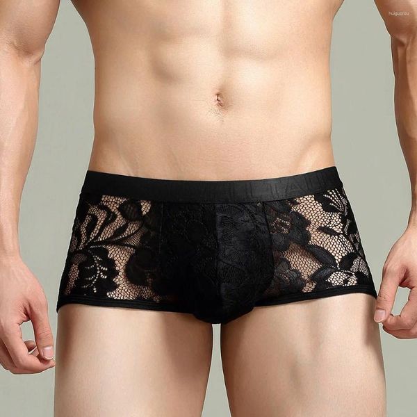 Underpants Men Boxer Shorts Lace See attraverso Sissy Slip Homme Sheer Lingerie Gay Mutandine Trunks Calzoncillos Hombre biancheria intima