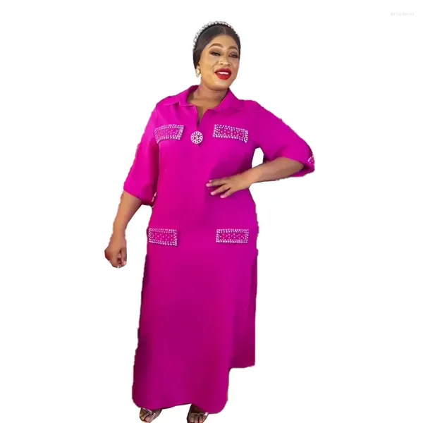 Vestidos casuais estilo africano solto mulher maxi vestido manga longa beading vestido camisa elegante