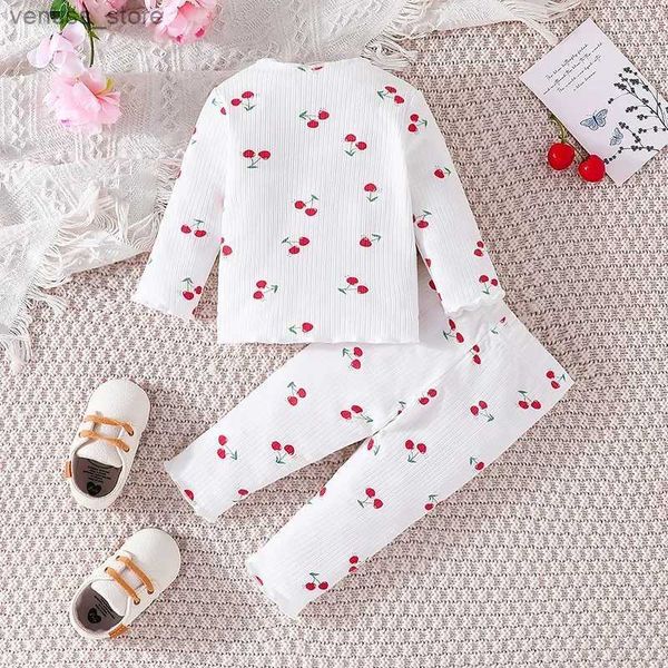 Conjuntos de roupas para bebês para garotas recém-nascidas de 1 a 18 meses de pijama de palheta longa pijama de cereja roupa de impressão Toddler