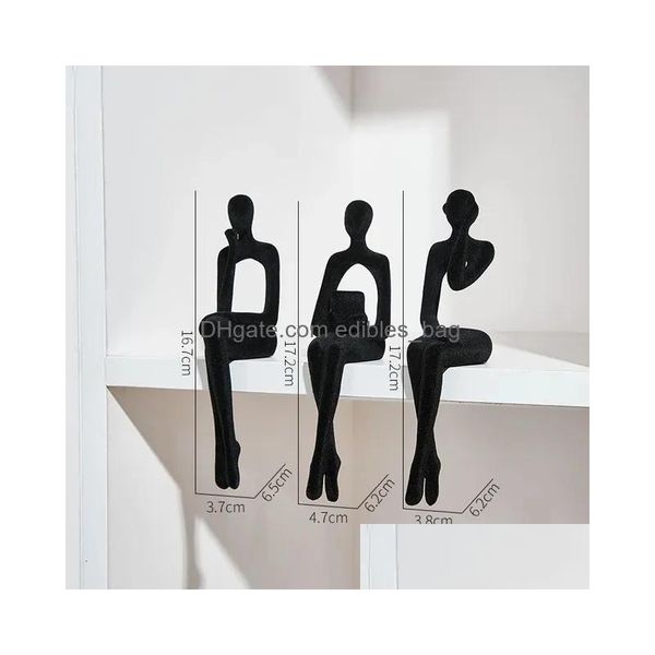 Objetos decorativos estatuetas 3 pçs decoração de casa abstrato reunindo resina dourada scpture para figura interior estátua acessórios de mesa dr dhhvw