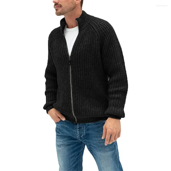 Erkek Sweaters Sonbahar/Kış Moda Euro-Amerikan Tarzı Örgütü Dış Takım Dış Giyim Erkekler/Gençlik Yüksek Yakalı Saf Renk Fermuarı HARDIGAN