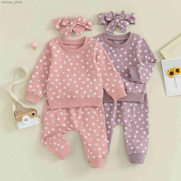 Kleidungssets Niedlicher Blumendruck Baby Mädchen Kleidung Herbst WInter Lässige Kinder Kinder Outfits Langarm Sweatshirt Jogginghose Stirnband Sets