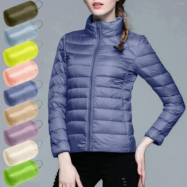 Koffer Frauen Feste Farben stehende Kragen hutlos Ultra -Licht -Down -Jacke (mit Aufbewahrungstasche) süße Tops 1x