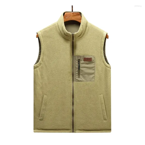 Coletes masculinos Browon Polar Fleece Vest Jacket Men Jacket Solid Color Stand Casual Collar Two Wear Wear Mens Autumn Uterwear Roupas de inverno