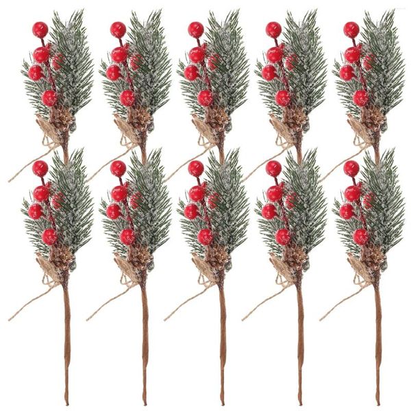 Fiori decorativi 10 pezzi Billa di bacche di natale Prece decorazioni di decorazioni di pino finte simulazione di pianta artificiale Nego di ornamento