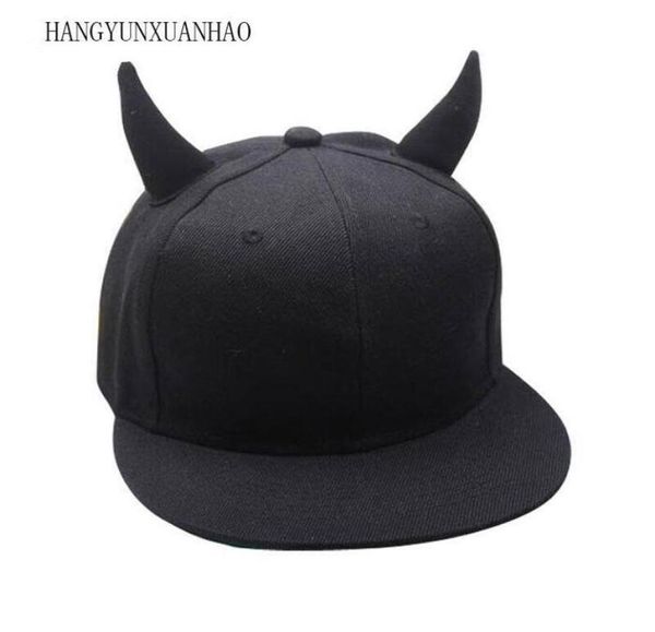 Top Caps Hangyunxuanhao Parentchild Siyah Erkekler Kadın Punk Boynuz Beyzbol Kapağı Hiphop Şapka Horns ile Ayarlanabilir Snapback2455329