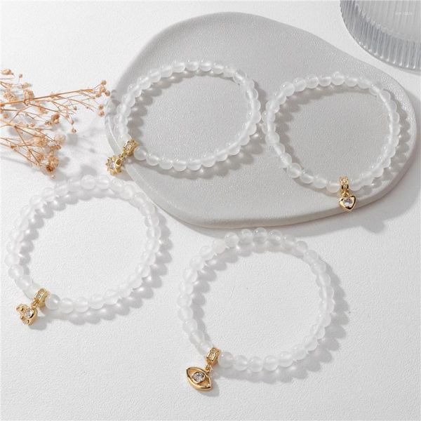 Strand Natural Gypsum Pietra Charm Bracciale Elefante 6mm Round Bead Reki Stretch Blangle per donne