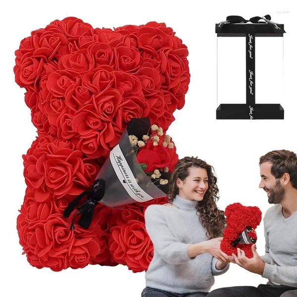 Dekorative Blumen Blumenbär 9.45in künstlich für immer Rose mit klarem Kasten romantisches Geschenk für ihre handgefertigte Valentinstageinstimmung