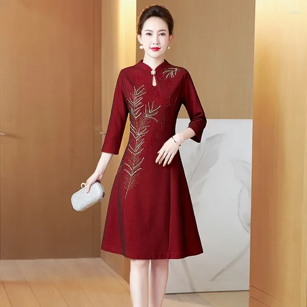 Ethnische Kleidung Yourqipao Edle Cheongsam Kleider für die Brautmutter 2024 Herbst und Winter Hochzeitsgastkleid Frauen Chinesische Abendkleider