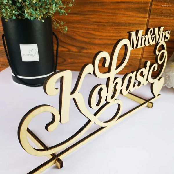 Fontes de festa sinal de mesa de casamento personalizado madeira rústica personalizada com decoração de sobrenome sr.