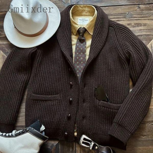 Sweathers masculinos outono de inverno clássico clássico retro maillard pulôver pesado espessado colarinho verde colarinho versátil cardigan