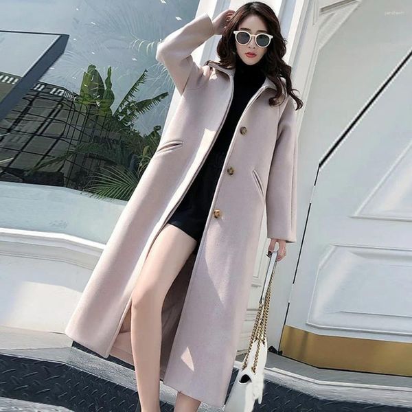 Frauenjacken koreanische Modes Mody Solid Winter Office Mantel Langarmknopf Wolljacke Windbreaker Casual Mantel Chamarras Para Mujeres