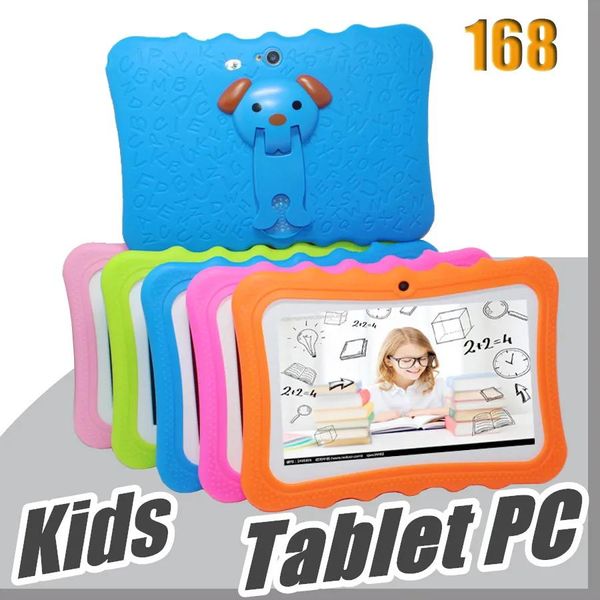 Pc 168 crianças marca tablet pc 7 polegada quad core crianças tablet android 4.4 allwinner a33 google player wifi grande alto-falante protetor enseada