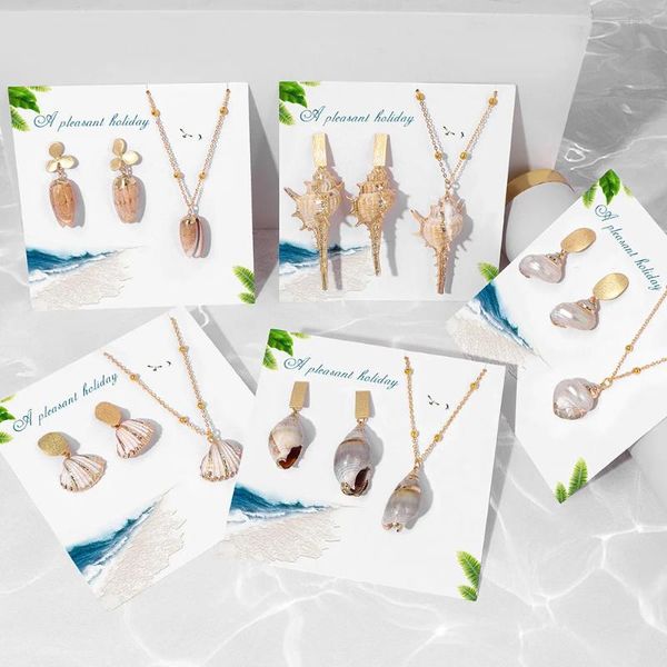 Colares pendentes Bohemian Shell Earringnecklace Natural Conch Charm Charm Colarm Summer Sea Sandbeach Gar gargantilha Presente de joia para mulheres