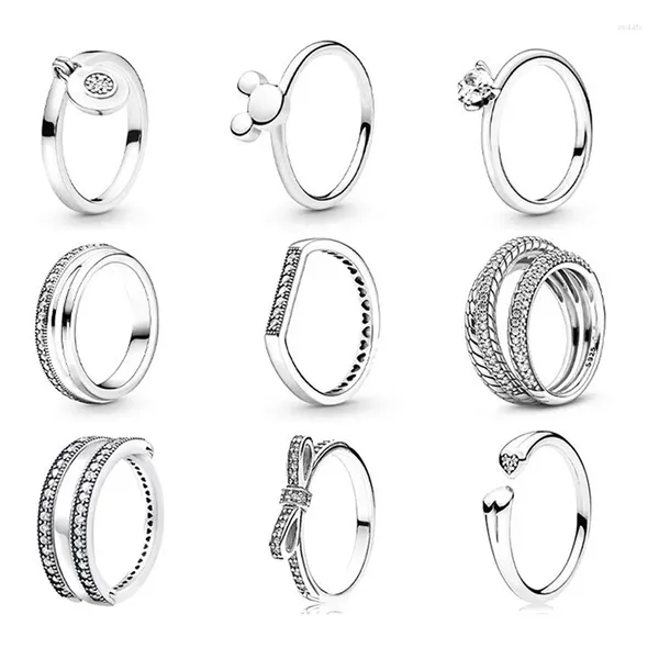 Ringos de cluster LR Triple Silver Ring Adequado para mulheres de casamento e presentes de meninas 925 logotipo original