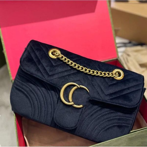 Роскошные женщины -дизайнеры сумки Classic Blip Velvet Marmont стеганая сумочка на плече золотая цепочка сумочка поперечной
