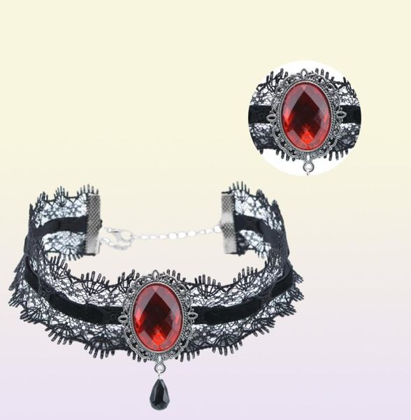 Стильное кружевное колье с бархатной лентой, красное вино, акриловые камни, воротник, подвеска с кристаллами, ожерелье для очаровательных женщин5663355
