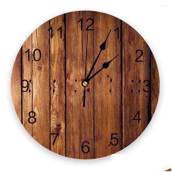 Relógios de parede Pranchas marrons retro relógio de grão de madeira para decoração de casa sala de estar quartzo agulha pendurado relógio moderno cozinha gota deli dhlpc