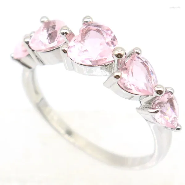 Ringos de cluster 20x6mm Lindo forma de coração rosa kunzite no noivado da mulher por atacado Drop Silver