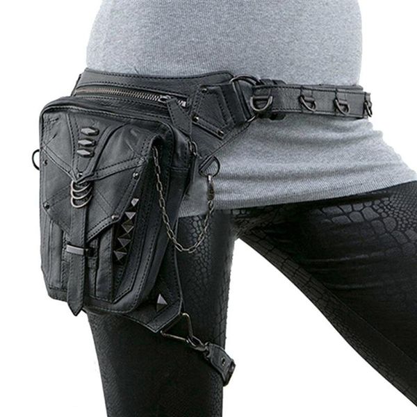 Bel çantaları motosiklet kadın çanta fanny paketleri steampunk uyluk kemer bisikletçisi damla bacak gotik erkek omuz crossbody273s