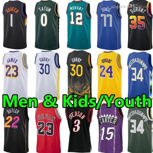 Maglie da basket personalizzate Stephen Curry James Devin Booker Kevin Durant Jayson Tatum Ja Morant Giannis Antetokounmpo Bryant Luka City Adult Children Jersey